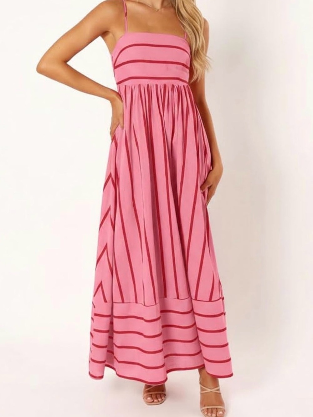 New with tags Pink and Red Striped Spaghetti-Strap Maxi Dress. Size XL.